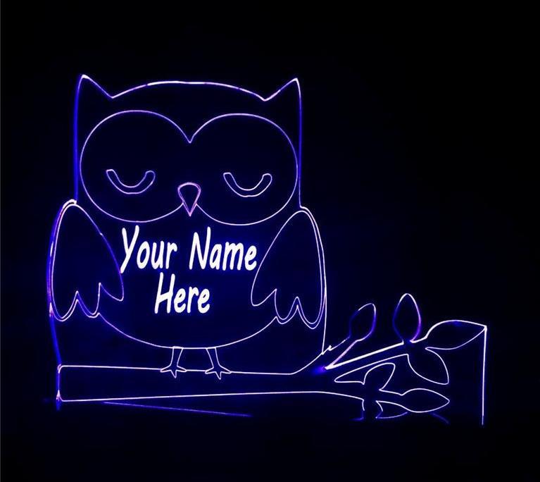 Owl Name Personalised 3D LED Night Light Colour Change Room Lamp