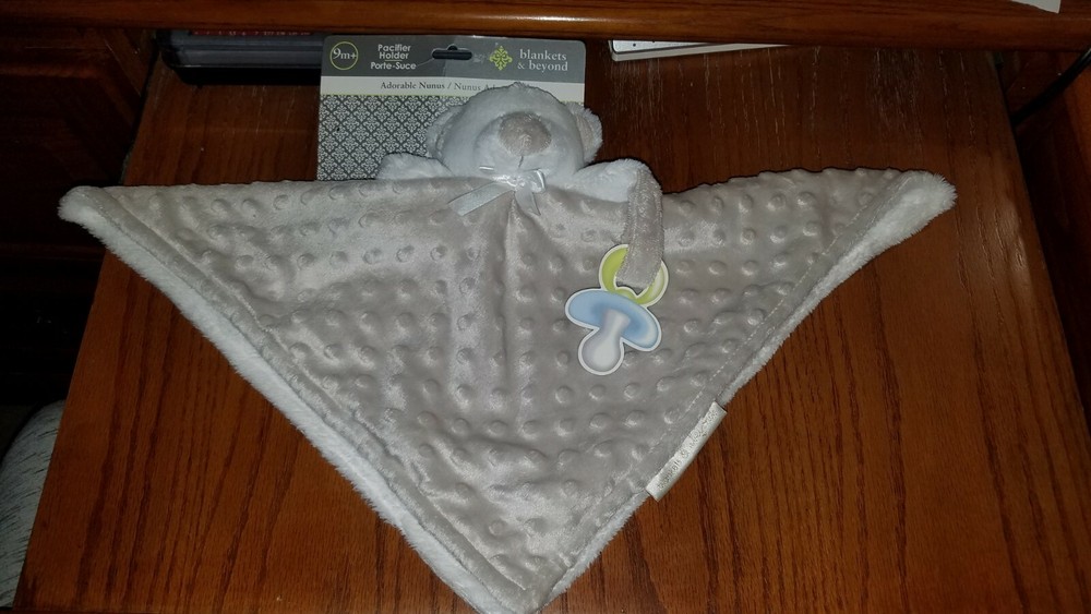 NEW Blankets & Beyond Gray White Minky Dot Teddy Bear Security Blanket