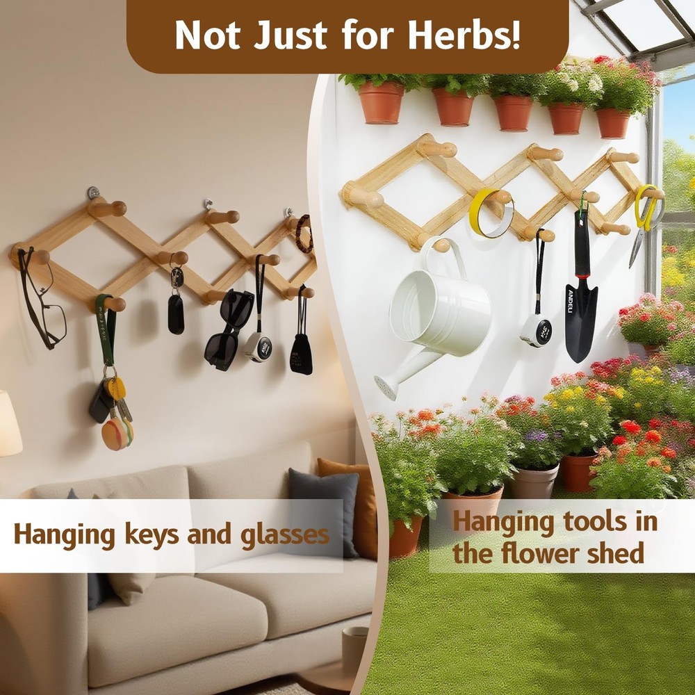 Tnstbiee Rustic Adjustable Hanging Small, Herb Drying Rack-Diamond Telescopic