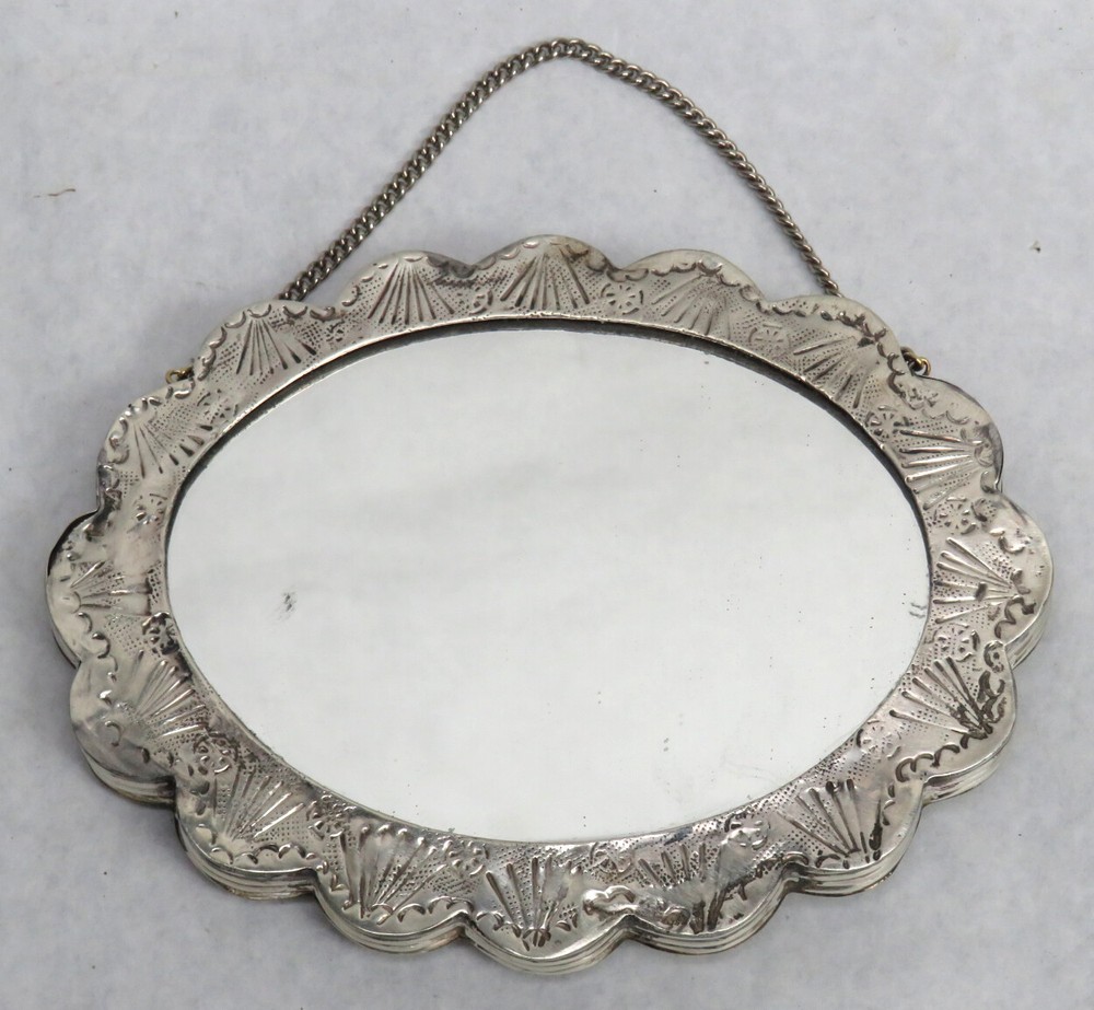 BEAUTIFUL 6 1/4" SILVER PERUVIAN CRAFTED HANGING MIRROR