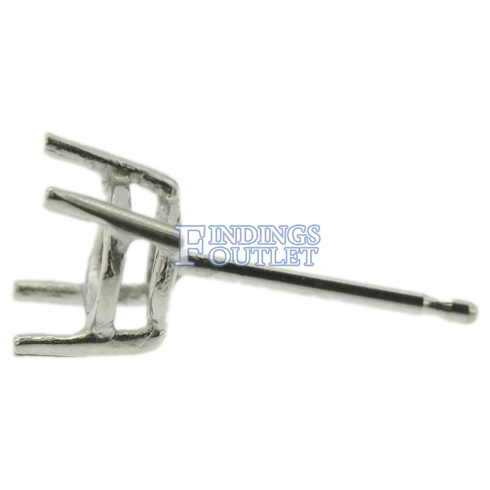 14k White Gold Oval Stud Earring Mounting Setting Push Back Post 4 Prong