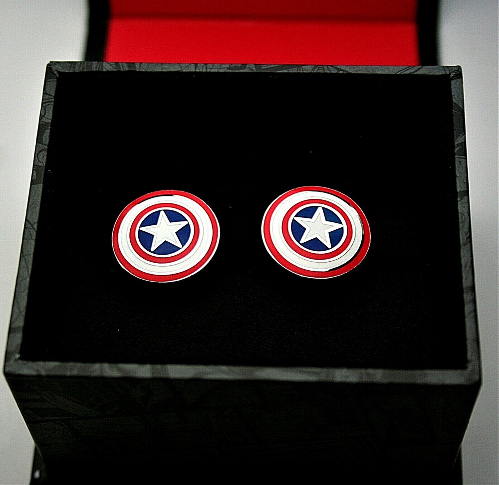 Marvel Comics Captain America Shield Metal Cuff Links New NOS + Gift Box