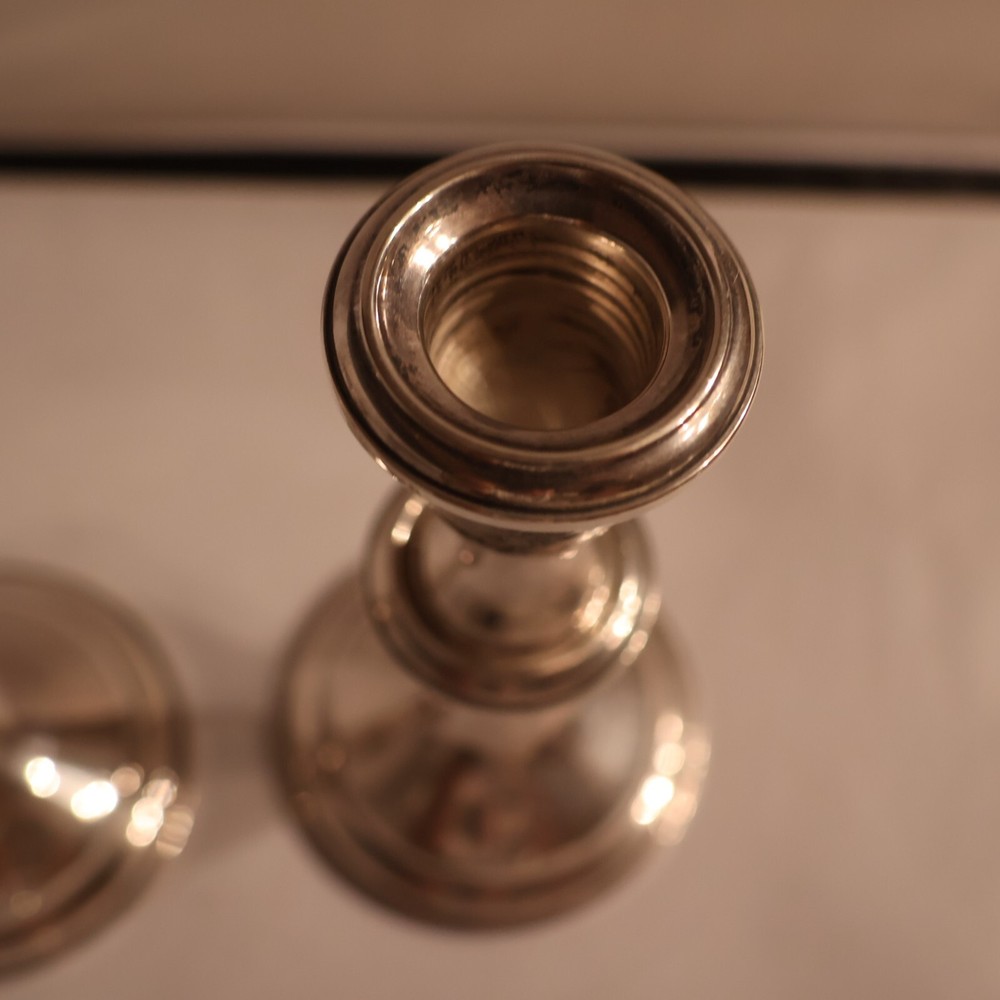 Pair of Empire Sterling Silver Candlesticks – Adjustable 2 Heights
