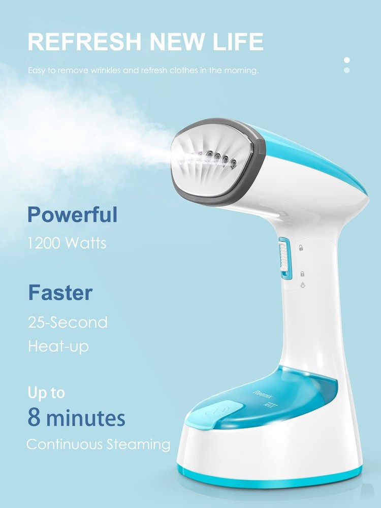 Reemix Steamer for Clothes, Folding Compact, Regular, Foldable, Crystal Blue