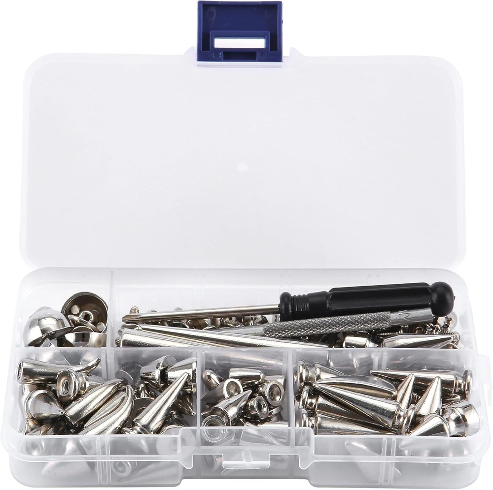 80 Sets Mixed Shape Spikes and Studs Assorted Sizes Silver Color Screw Back B...