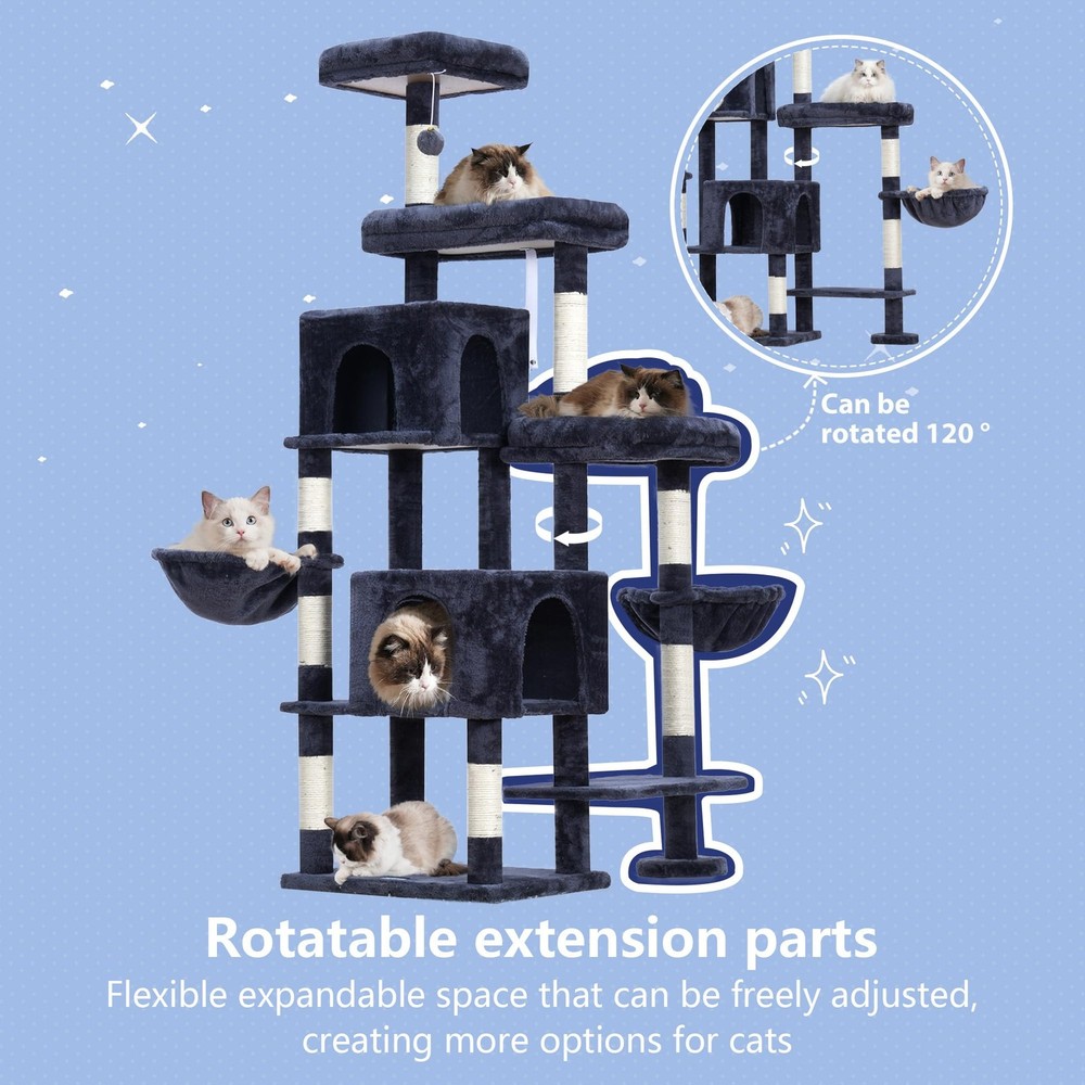 Cat Tree Tower, Scratching Posts with a Extended Part, Wide Platforms, Cozy C...