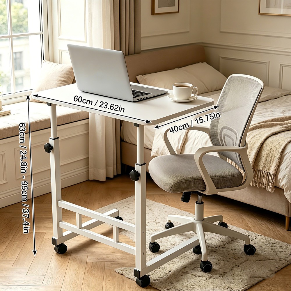 1-Layer Portable Rolling Standing Desk Adjustable Height Storage Shelves WHITE