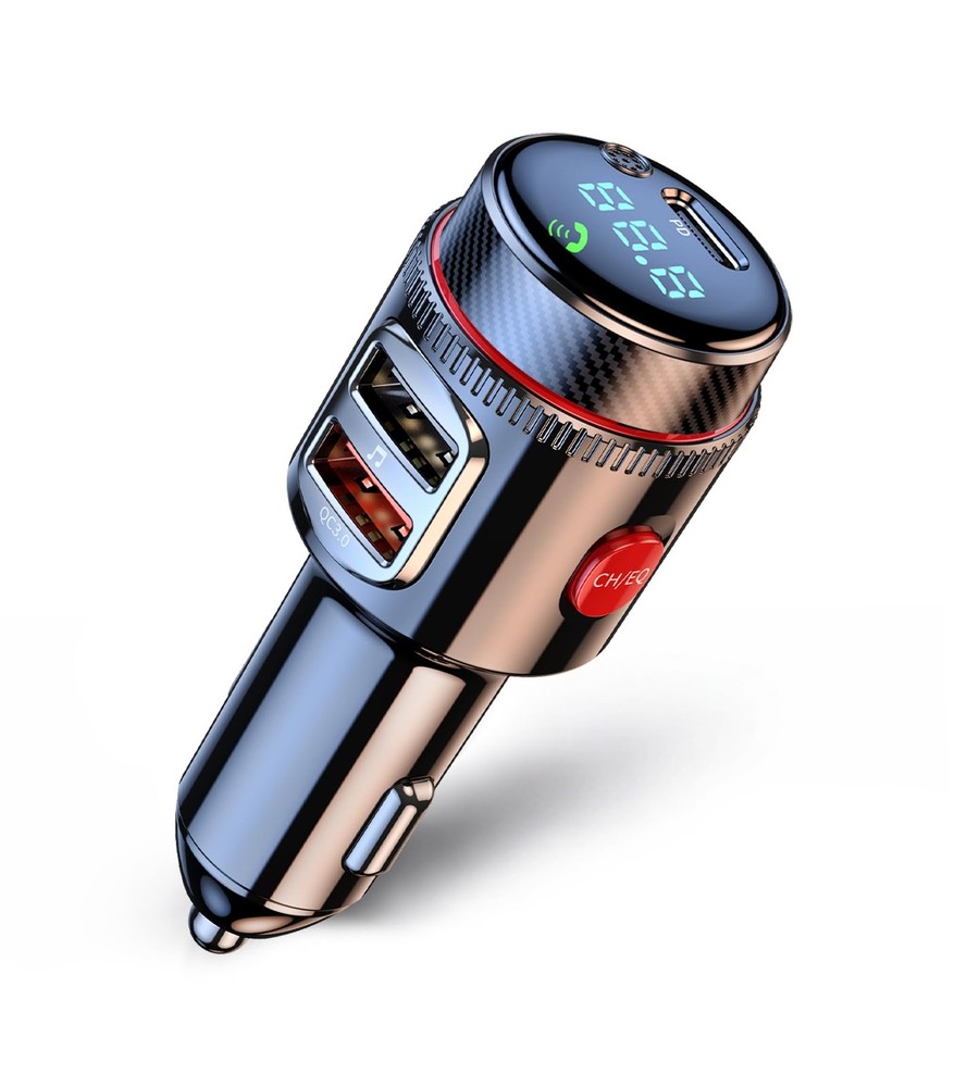LIHAN Bluetooth 5.4 Car FM Transmitter, Wireless AUX Adapter with Mini, Black