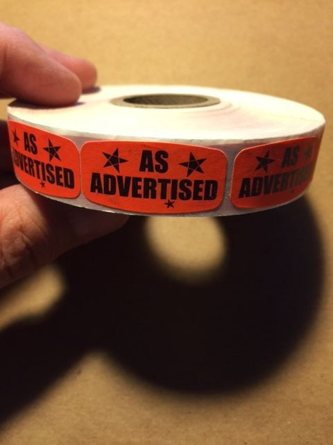 1000 each per roll AS ADVERTISED MERCHANDISE LABELS FL RED STICKERS