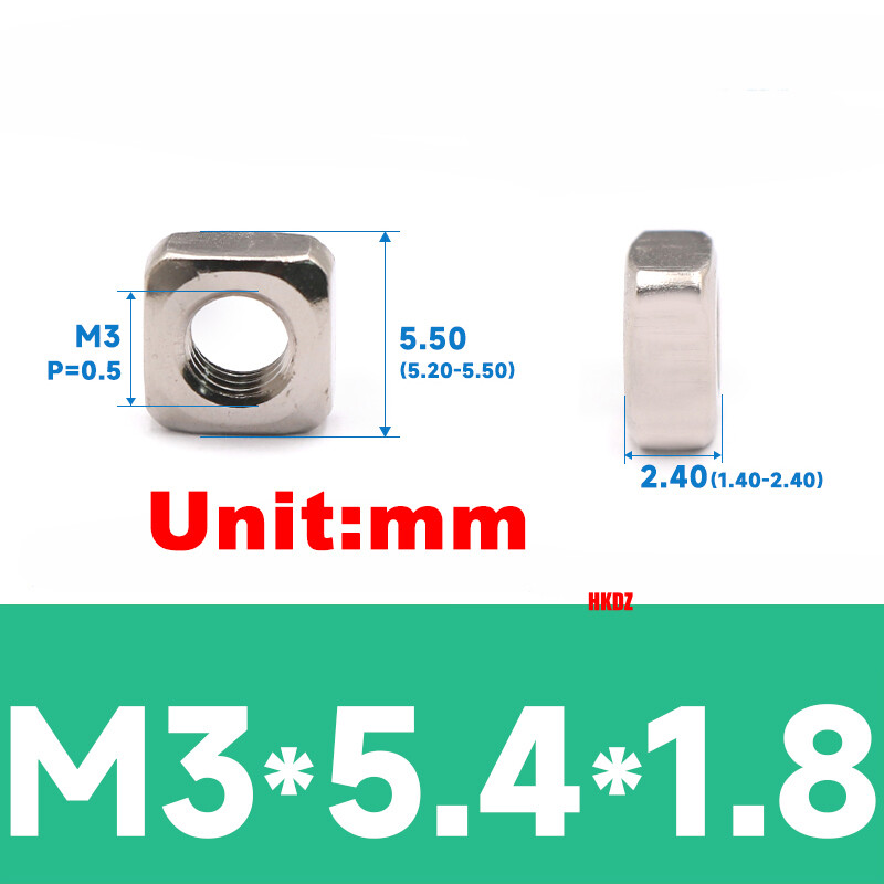 M3/M4/M5/M6 Square Thin Nuts Rectangular Carbon Steel Nickel Plated Locking Nut