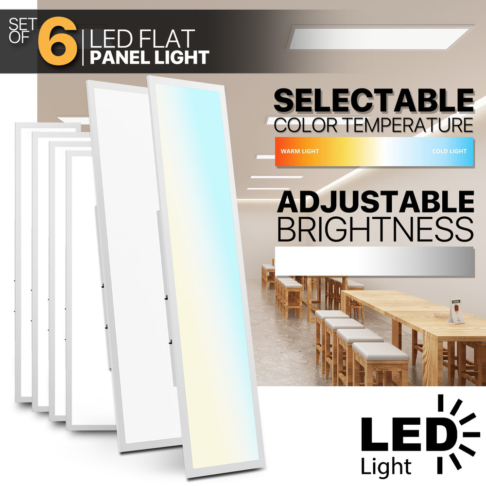 6 Pcs 1x4 LED Flat Panel Recessed Light 4000LM 5000K Dimmable Drop Ceiling Light