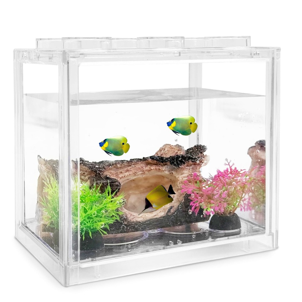 Mini Betta Fish Tank Kit Stackable Small Aquarium Kit 0.6 Gallon Cute Fish Bo...