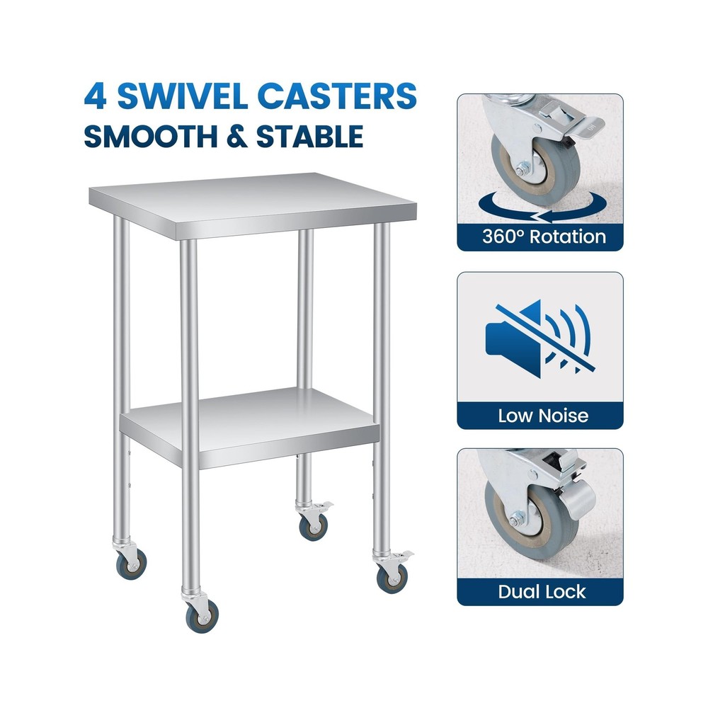 Stainless Steel Table, 24" x 14" Heavy Duty Worktable with Adjustable Undersh...