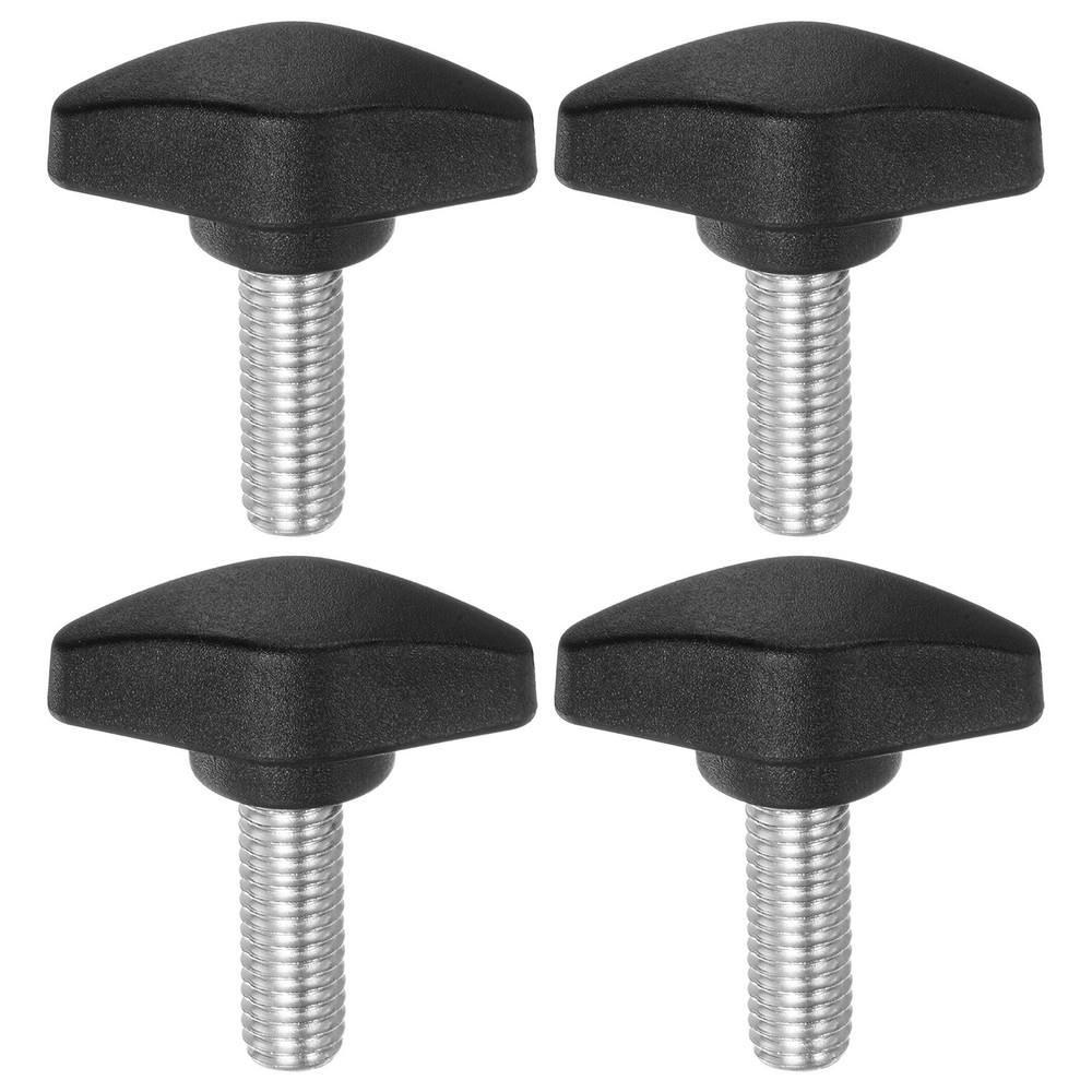 4 Set M8 x 20mm Male Thread Tee Wing Knobs Thumb Screw Clamping Knobs Grip Black