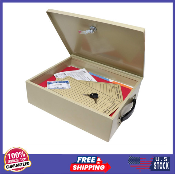 Fire-Retardant Security Safe Box with Key Lock, Portable Document Storage Box