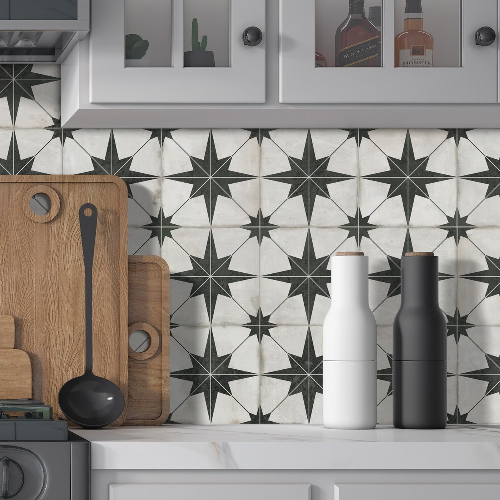 SUNWINGS 10-Sheet 12"x12" Patterned Star Peel and Stick Backsplash Wall Tile