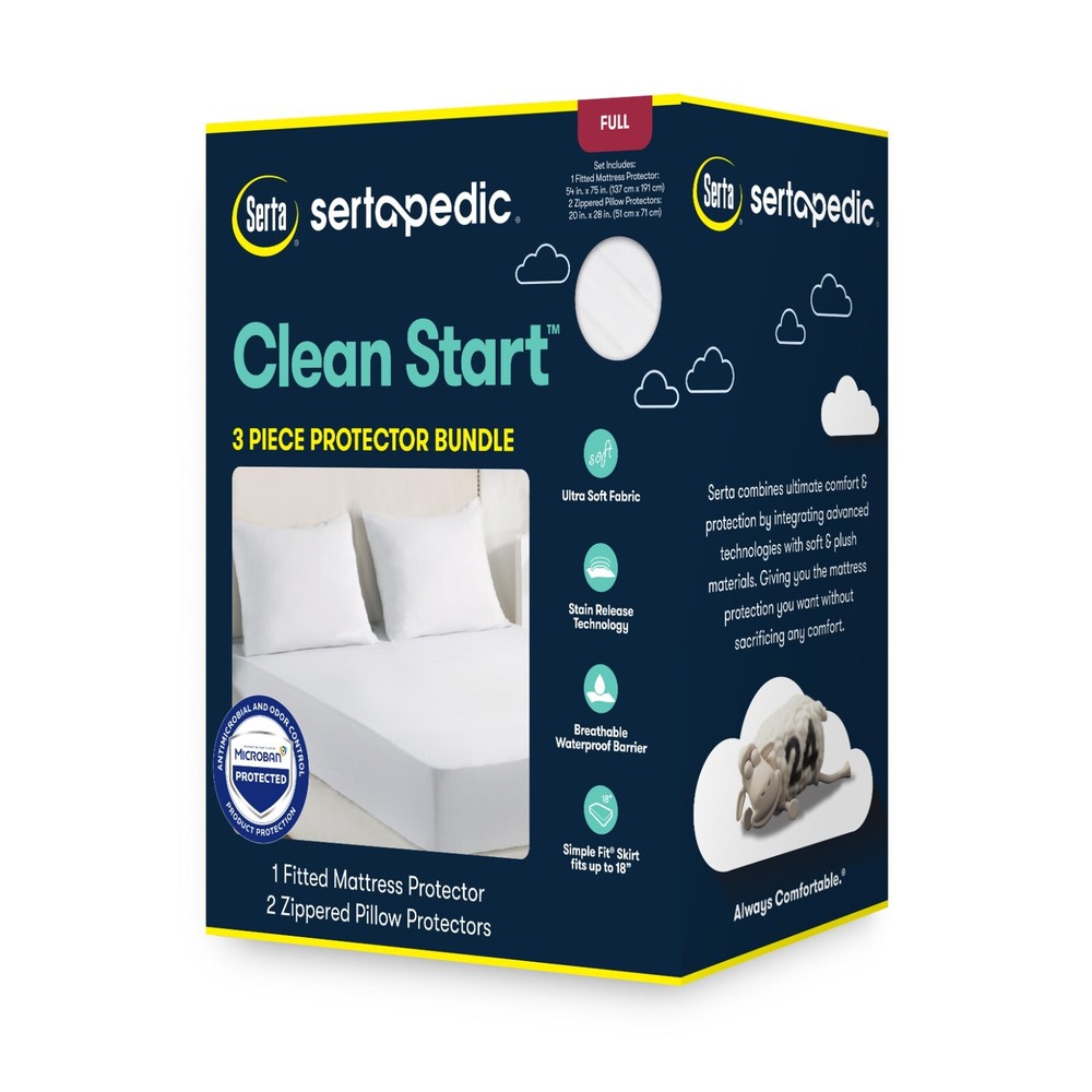 Serta Clean Start 3-Pc Mattress Protector + Pillow Protector Bundle Twin or Full