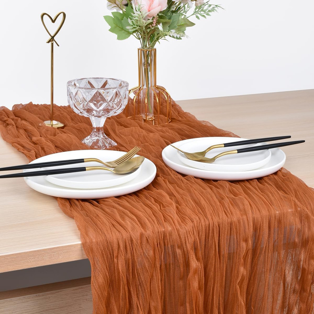 Terracotta Cheesecloth Table Runner Fall Thanksgiving 10Ft Rustic Gauze Boho Che