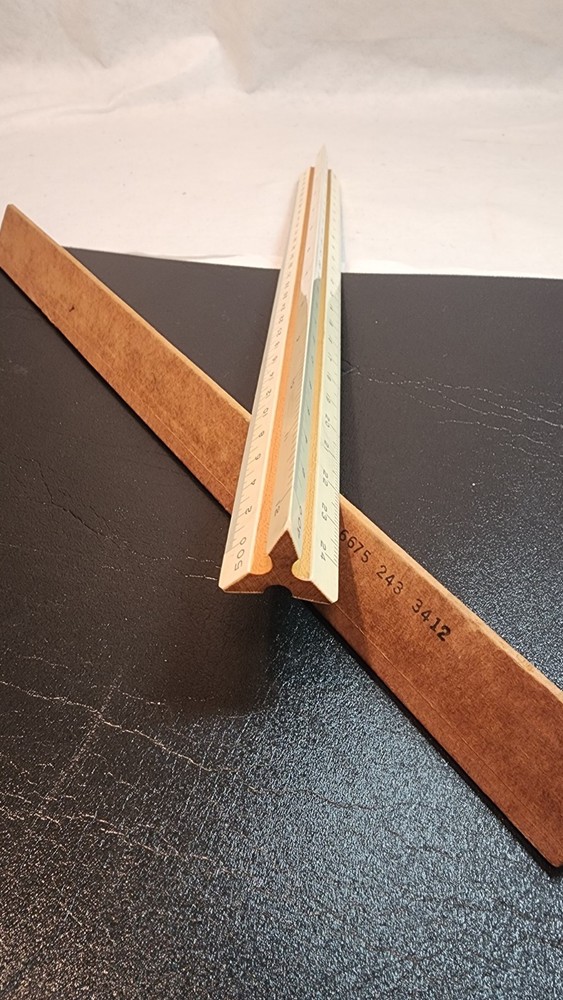 Vintage Sterling Mfg Co 503M 12" Triangular Drafting Ruler & Case