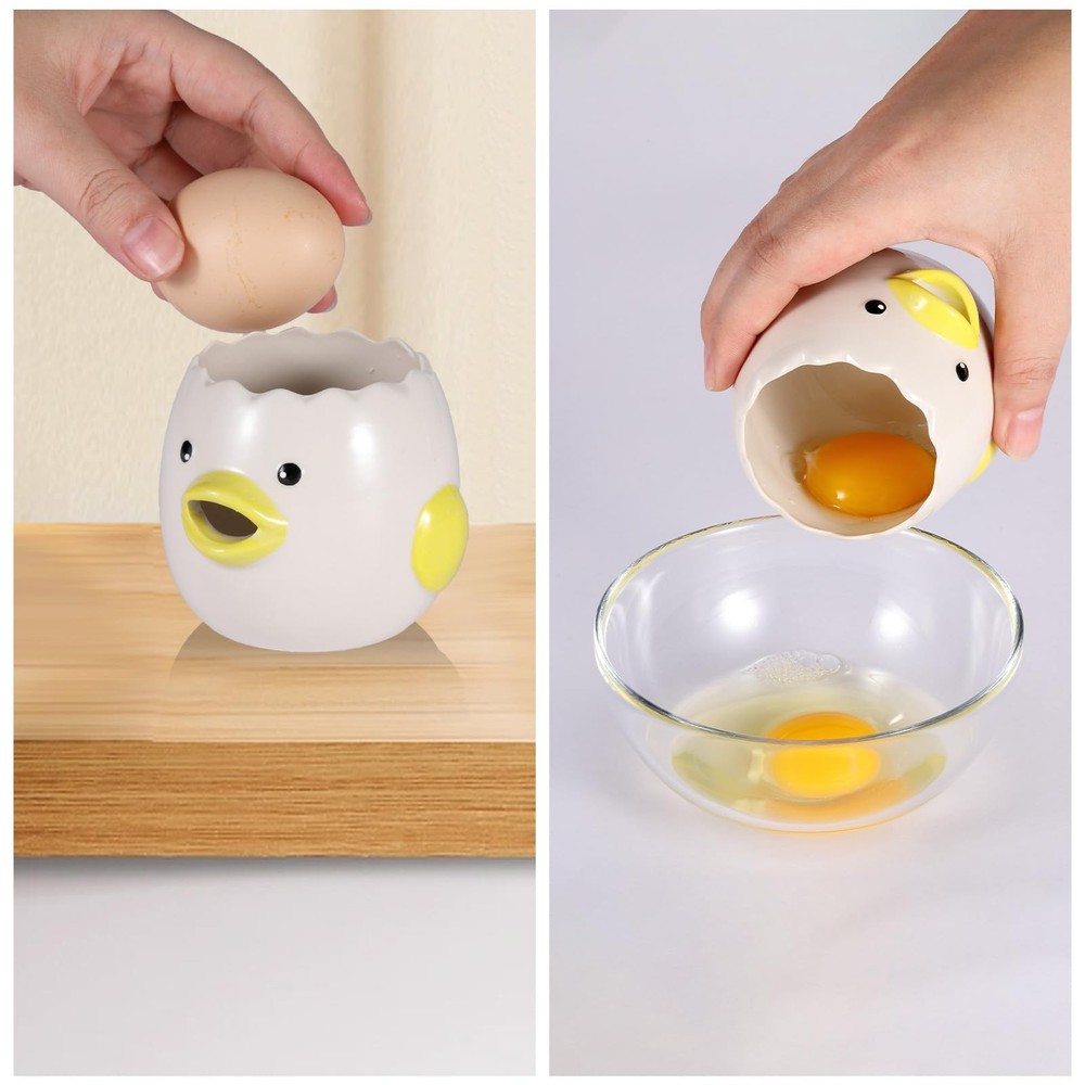2 Pack Cute Egg Separator, Ceramics Vomiting Chicken Egg Yolk Egg White Separ...