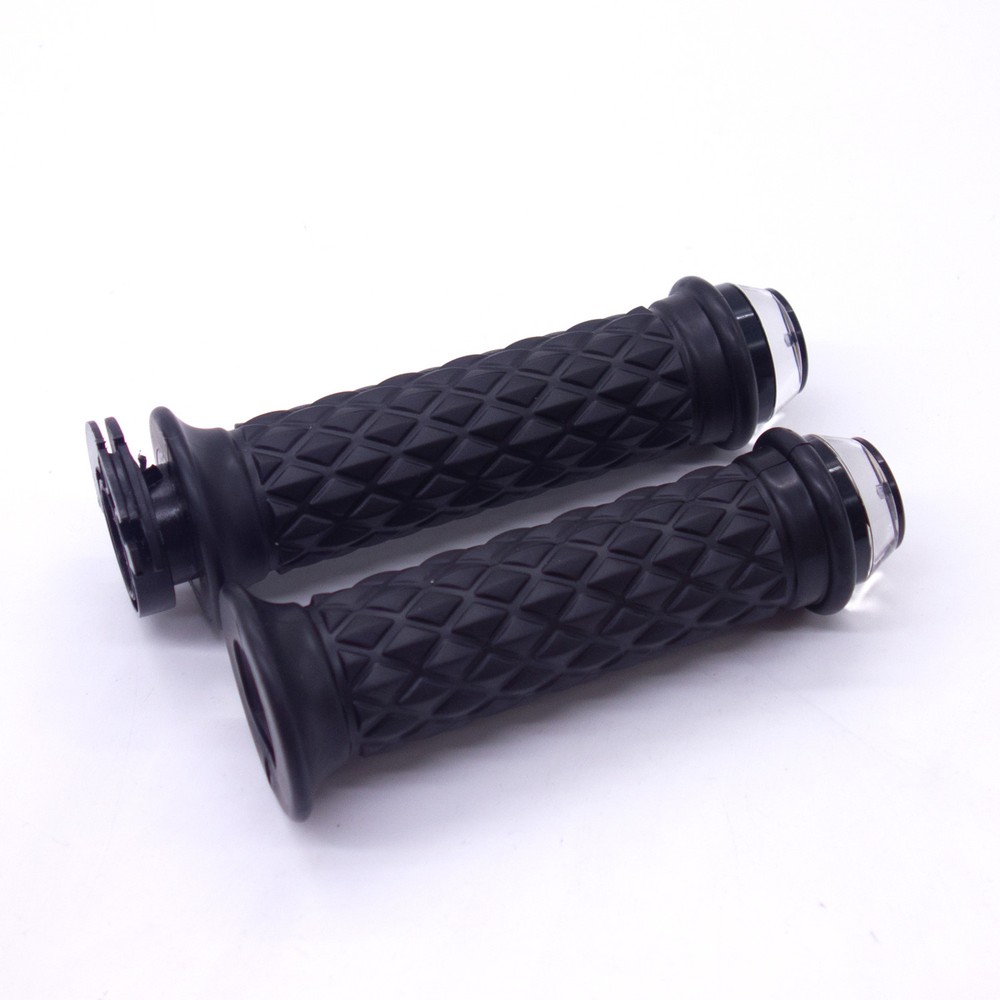 Motorcycle 7/8" 22mm Black Handlebar Hand Grip With LED Plug Strobe Side Light