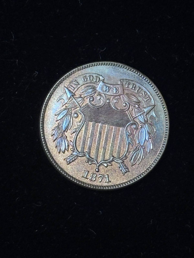 1871 2c Proof Two Cent Piece - Double Die Obverse