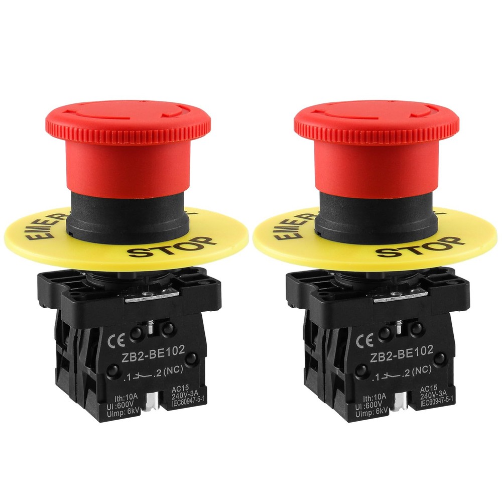 Baomain 22mm Push Button Switch 2NC N/C Red Mushroom Emergency Stop 600V
