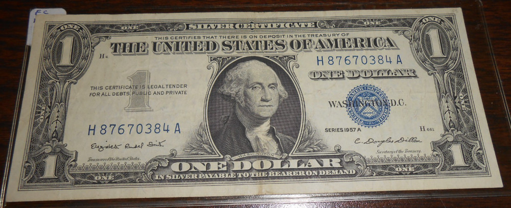 1957 A $1 Silver Certificate H 87670384 A