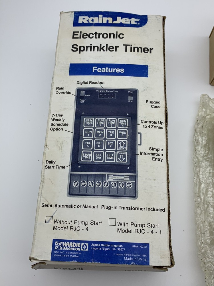 RainJet Electronic Sprinkler Timer 4 Station Controller Model RJC-4 NOS