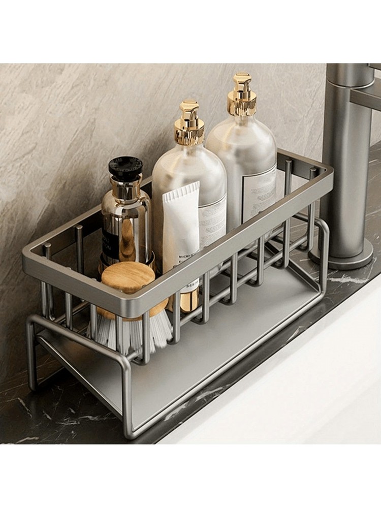 Black Aluminum Kitchen Sink Sponge Organizer Rack with Towel Holder Rust Free