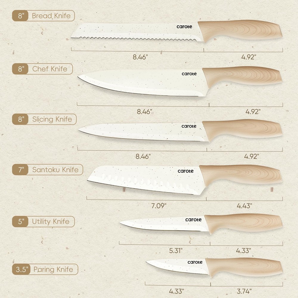 12PCS Knife set with Blade Guards,Granite Nonstick Ceramic Coating,Stainless ...
