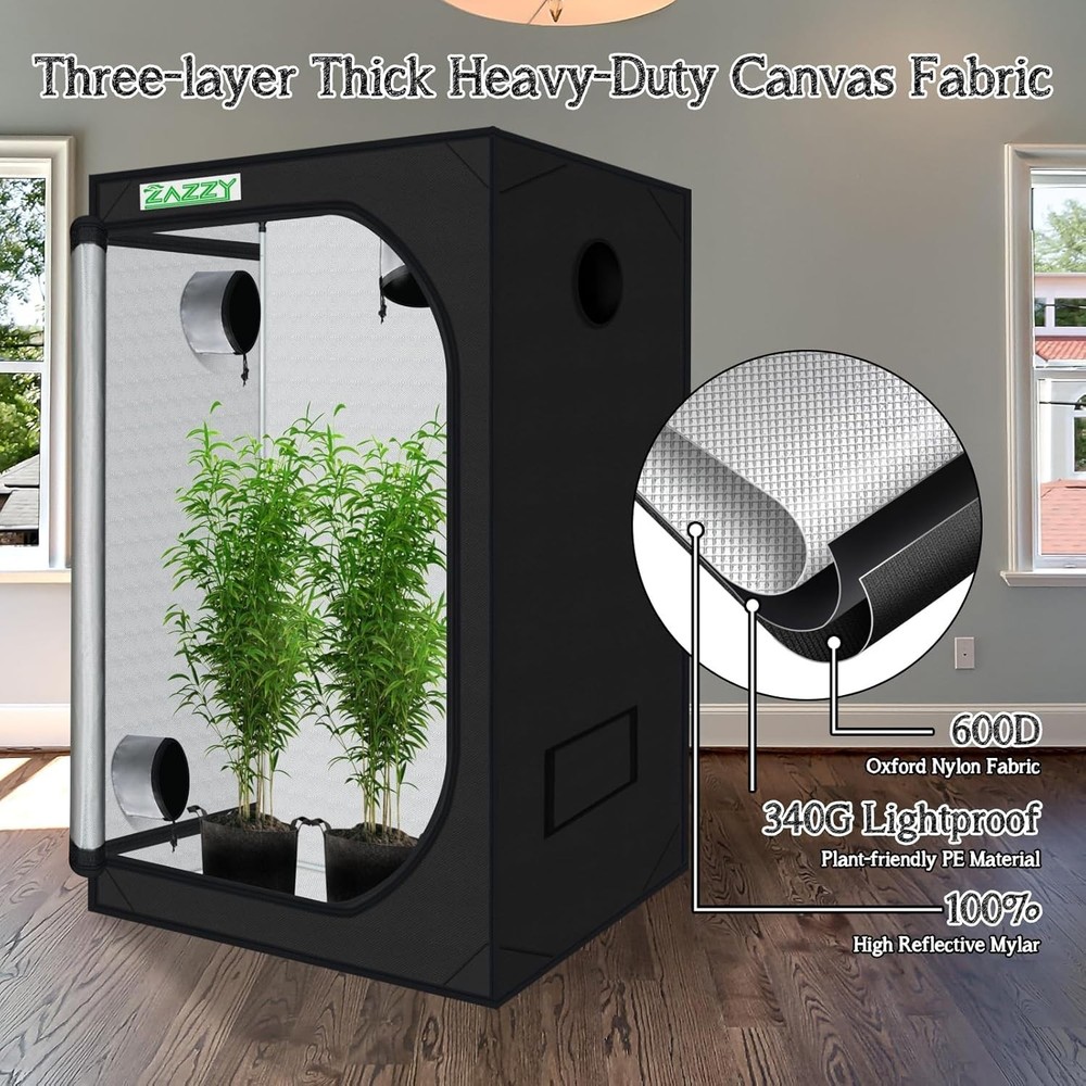 Efficient Hydroponic Growing Tent 48"x48"x78" - Double Stitched & Adjustable