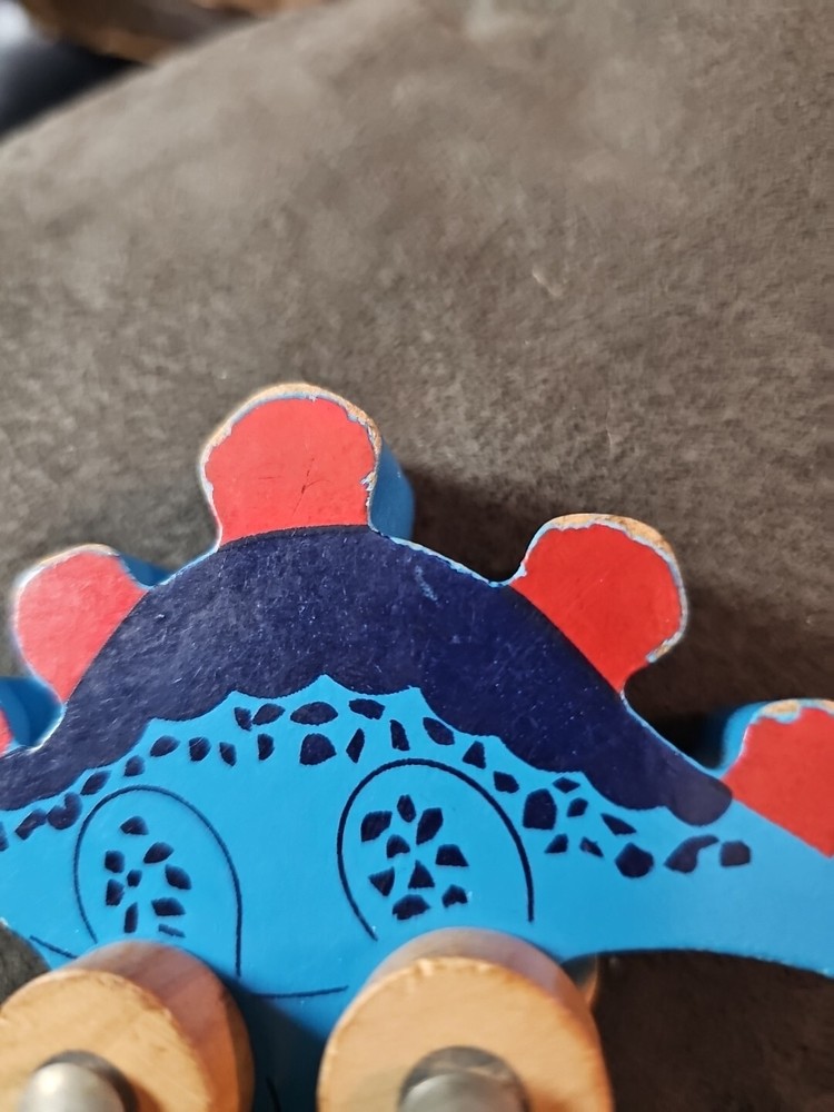 Wooden Happy Dinosaur Stegasaurus Pull Toy Approx 3" - No Pull String