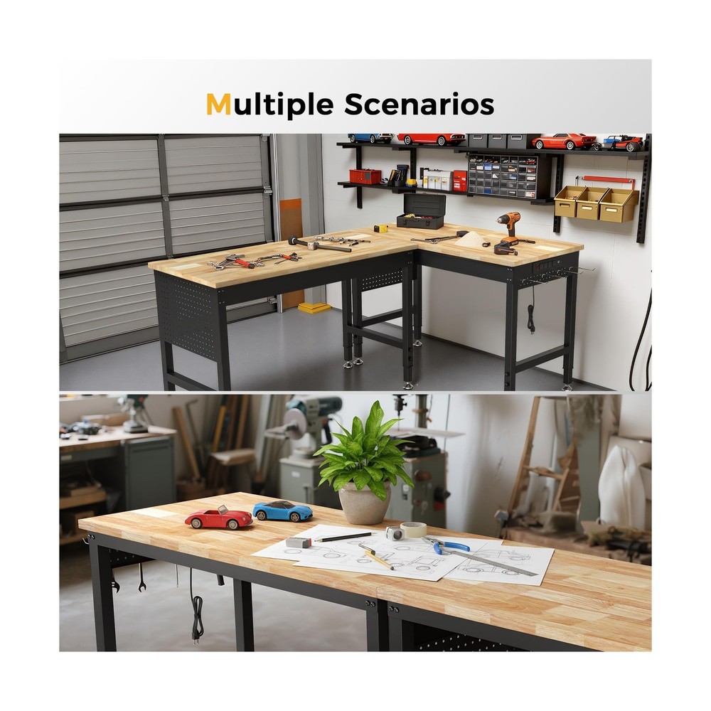 47.64" Adjustable Heavy Duty Workbench, 2000 LBS Load Capacity Rubber Wood Wo...