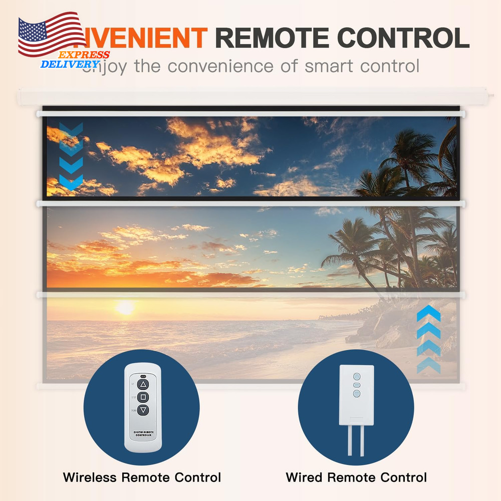 150" Projector Screen Motorized 16:9 4K HD Pull down Retractable Project Screen