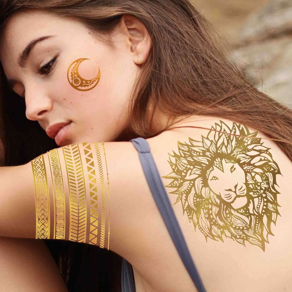 Bilizar 9 Sheets 110+ Designs Flash Gold Temporary Tattoos Large,