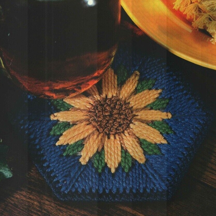 SUNFLOWER COASTER HOME DECOR PLASTIC CANVAS PATTERN INSTRUCTIONS