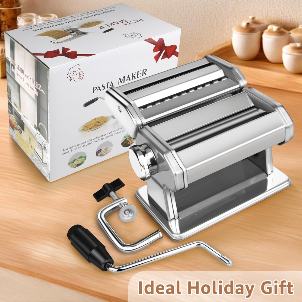 Pasta Maker - 7 Thickness Settings Roller & 2-in-1 Cutter, Silver