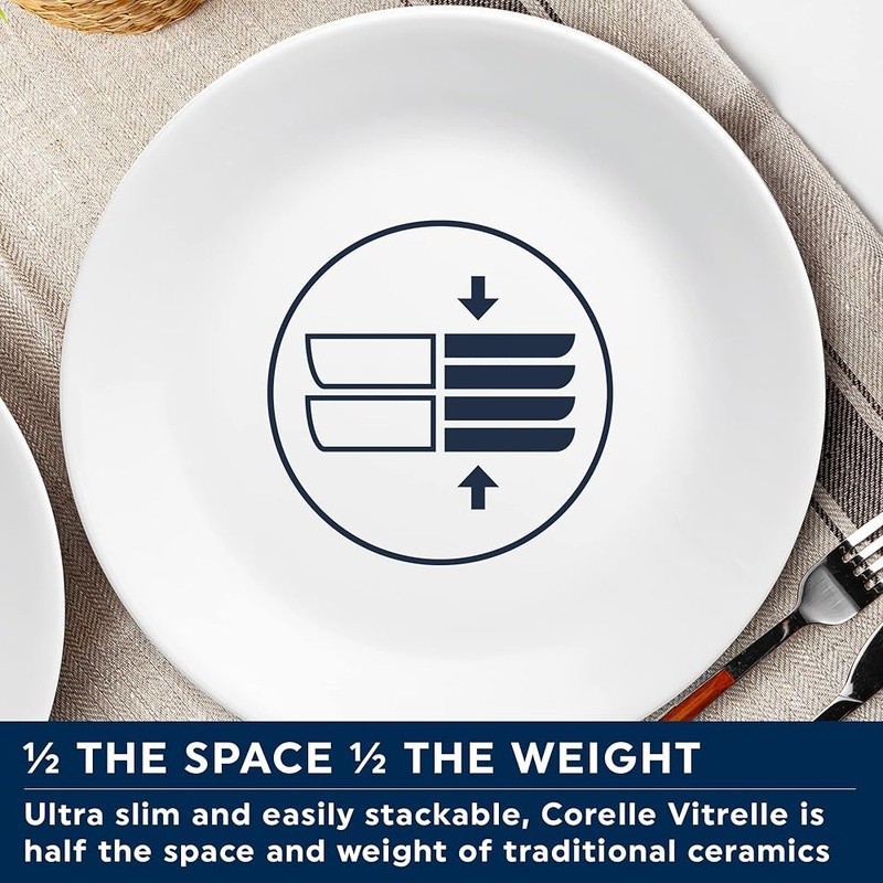 10.25 Inch Vitrelle Glass Dinner Plates Set 4 Durable Lightweight Stackable Safe