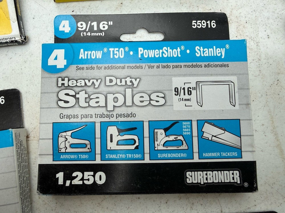 (Quantity 9 Boxes) Assorted Staples - Surebonder Various Sizes, Arrow, Stanley