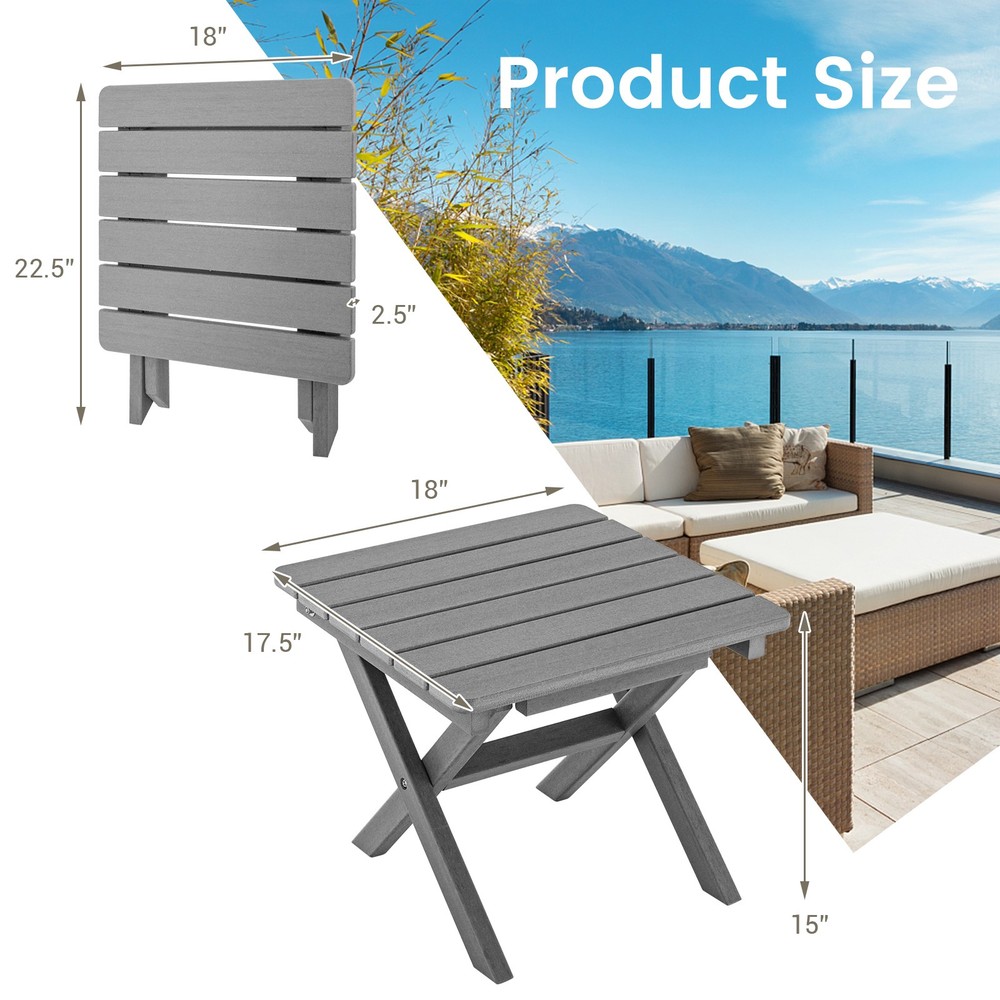 Weather-Resistant HDPE Adirondack Table Outdoor Folding Side Table Gray