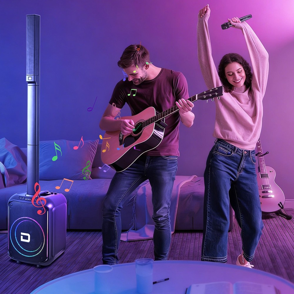 12"Portable Line Array Column PA System Sub Bass Bluetooth Mic Remote LED Lights