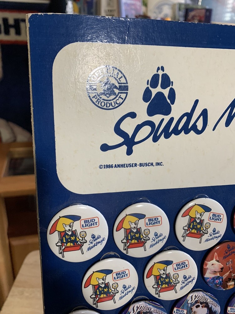 Spuds Mackenzie Full display Bud Light Dog Hat Jacket pinback Pin