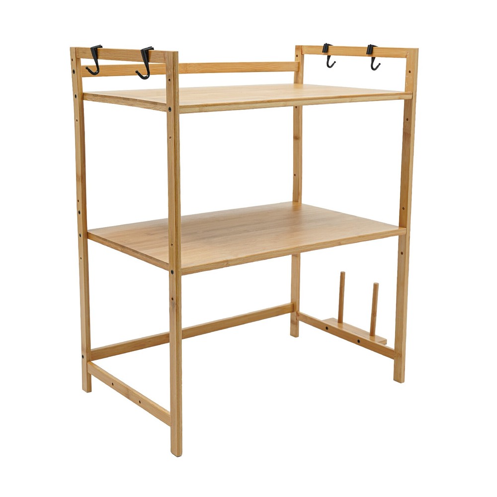 2-Tier Bamboo Kitchen Storage Rack with Adjustable Height for Organization