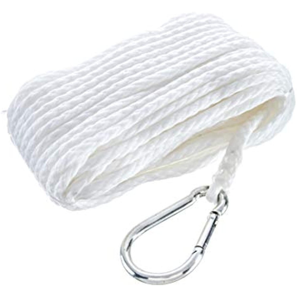 Seachoice Anchor Line Rope, Hollow Braid, Polypropylene, White, Spring Hook, 1/4