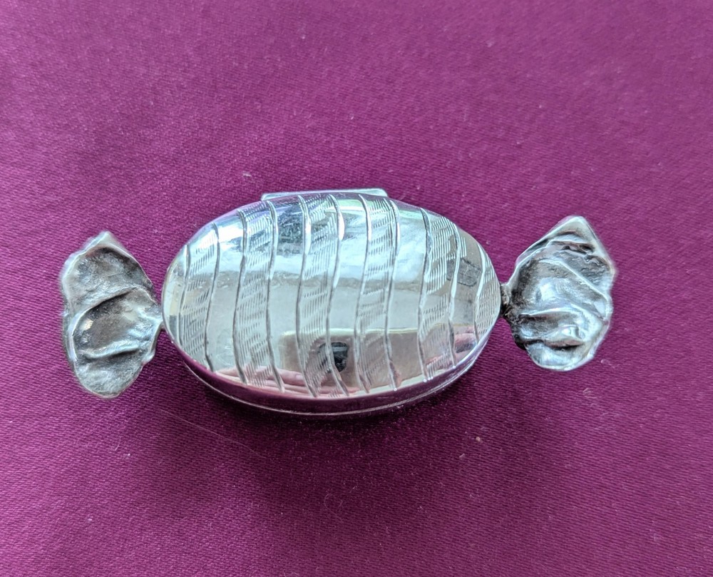 Sterling Silver 925 Stripped Candy Wrapper Hinged Storage Pill Ring Box