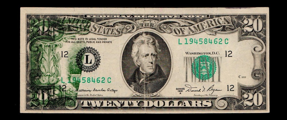(( Offset Prineing Error )) $20 1981-A Federal Reserve Note #71