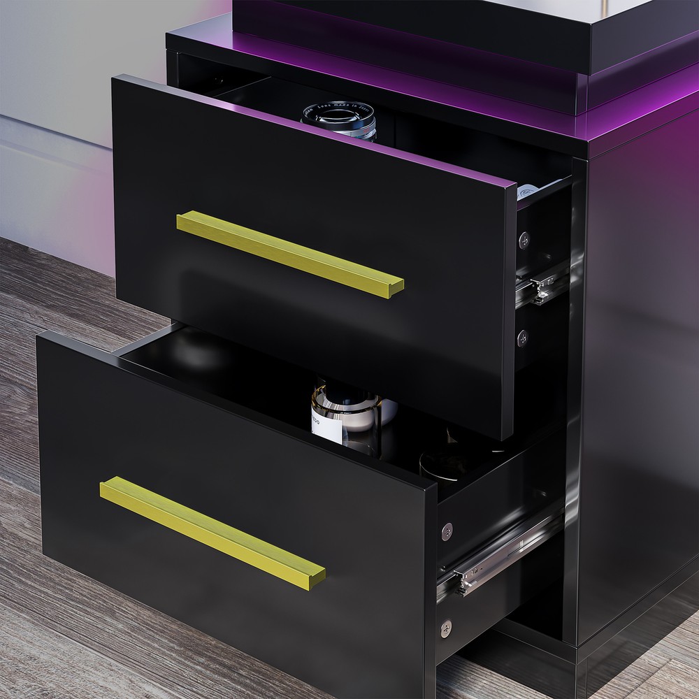 1/ 2 PCs End Table, Nightstand with RF Remote-Controlled LED Lights, Drawers