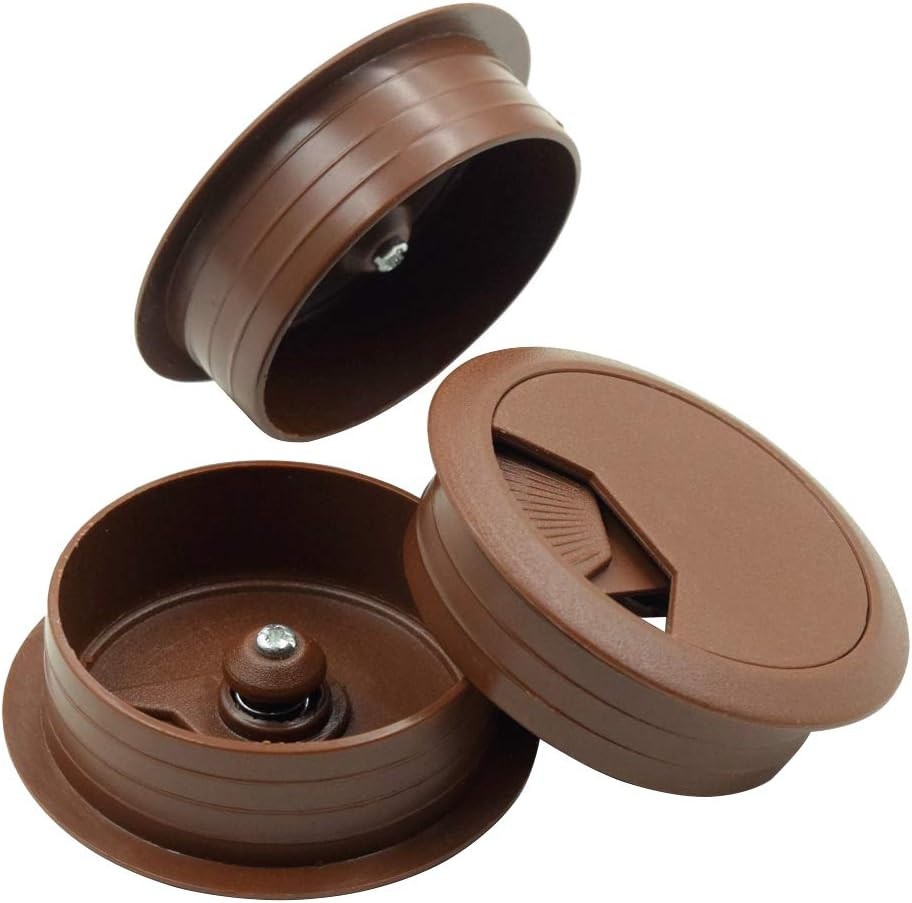 Desk Grommet Plastic Wire Cable Organizer 2" x 2" Brown (5 Pack)