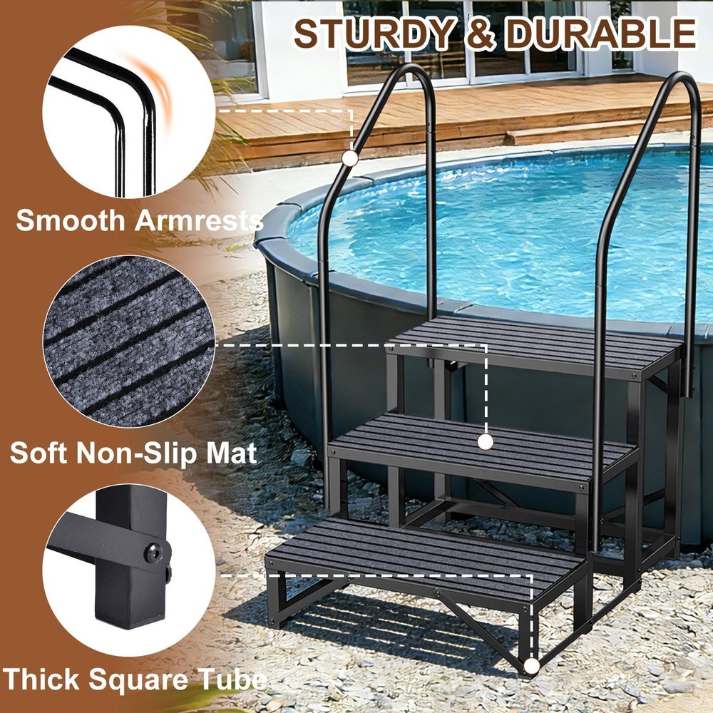 3 Steps RV Steps Outdoor Stairs w/ Handrails, Non-Slip 440lbs